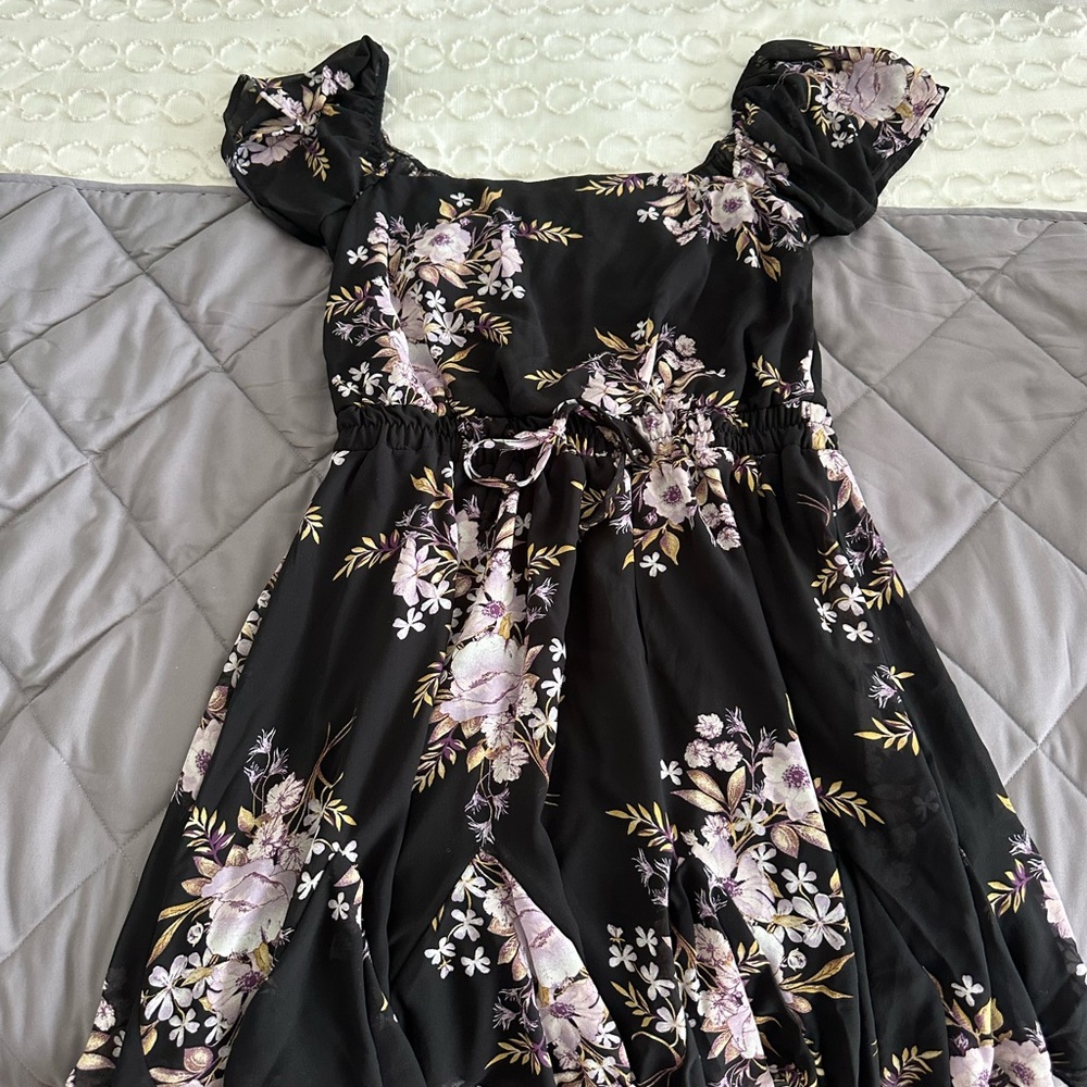 Francesca's Collections Black and Pink Ruffled Tiered Mini Dress